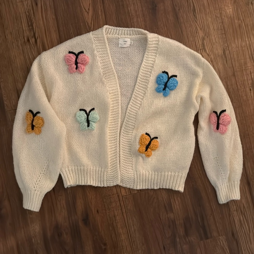XS Embroidered Butterfly Cardigan - Luna Ivy